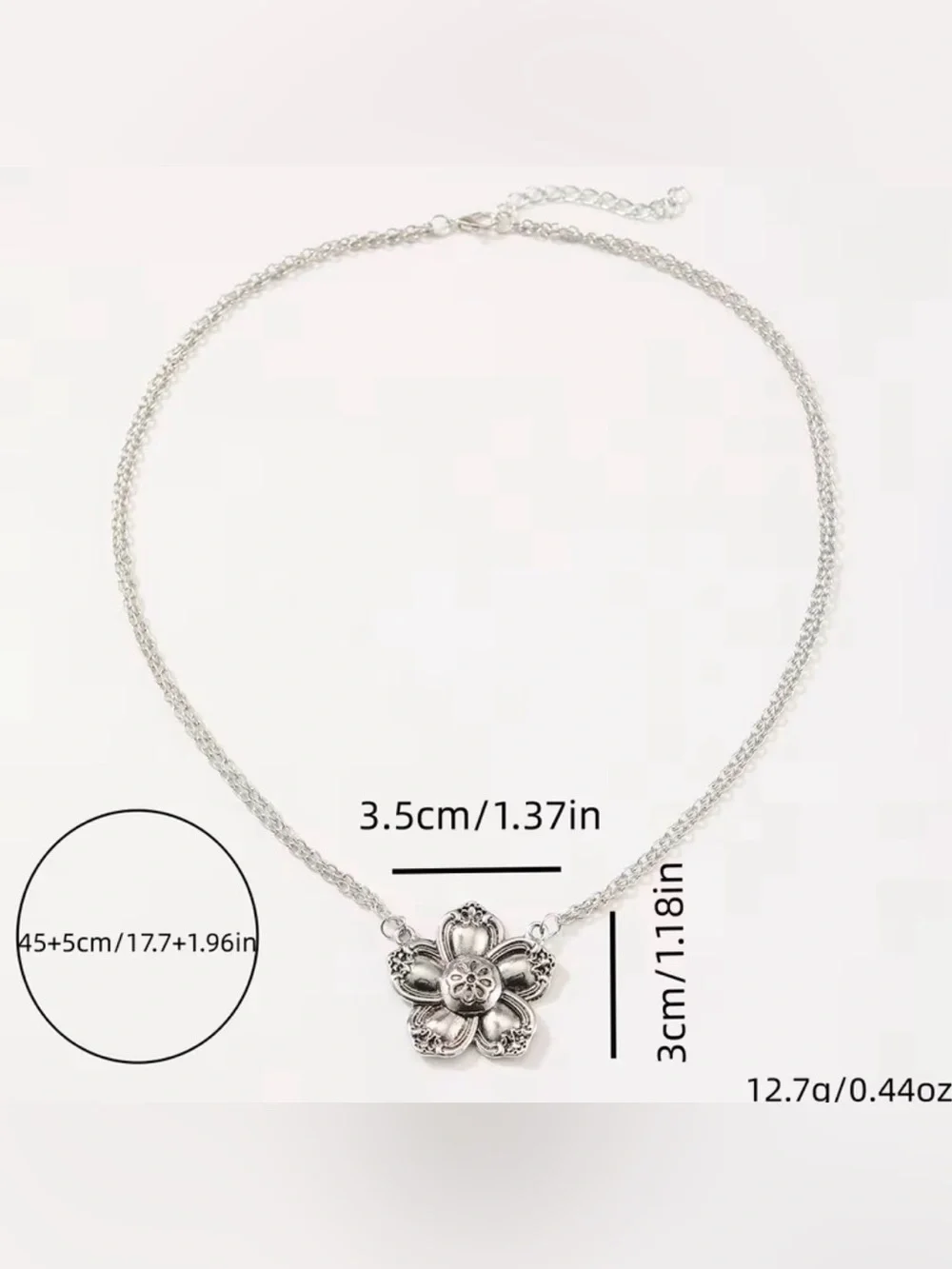 Silver Tone Vintage Style Floral Flower Pendant Necklace